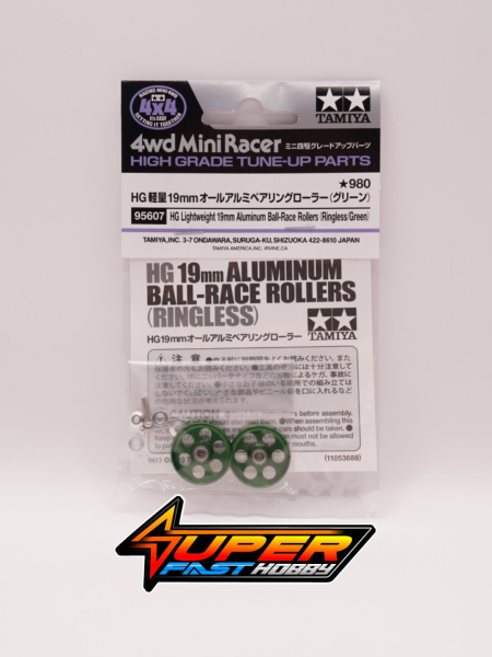 TAMIYA 95607 HG LIGHTWEIGHT 19MM ALUMINIUM BALL-RACE ROLLERS (RINGLESS/GREEN)