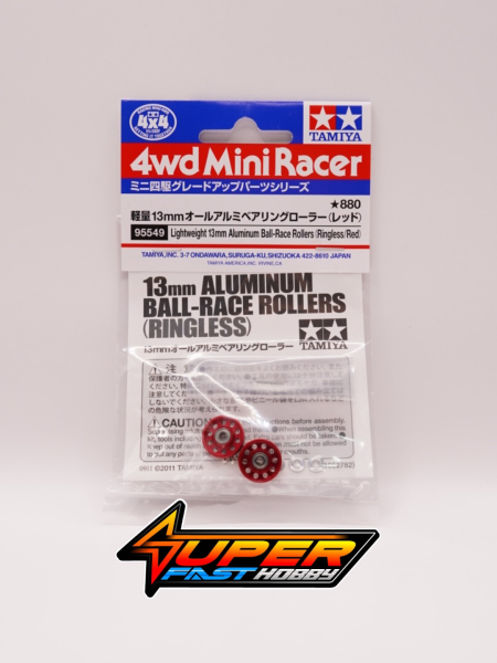 TAMIYA 95549 LIGHTWEIGHT 13mm ALUMINIUM BALL-RACE ROLLERS (RINGLESS/RED)