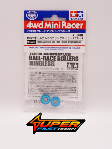 TAMIYA 95576 13mm ALUMINUM BALL-RACE ROLLERS (RINGLESS/BLUE)