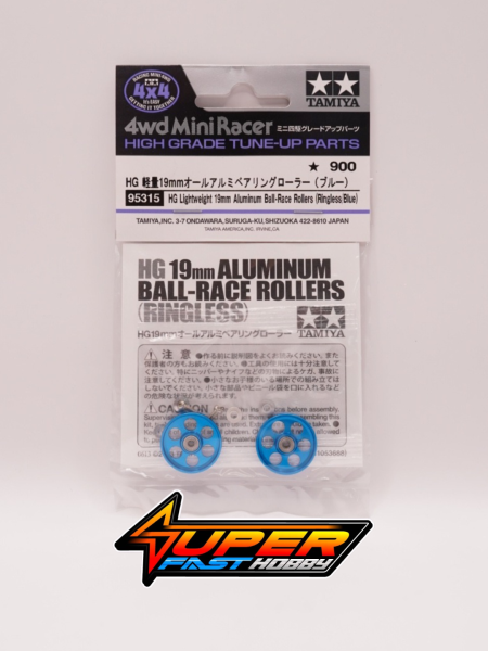 TAMIYA 95315 HG LIGHTWEIGHT 19MM ALUMINIUM BALL-RACE ROLLERS (RINGLESS,BLUE)