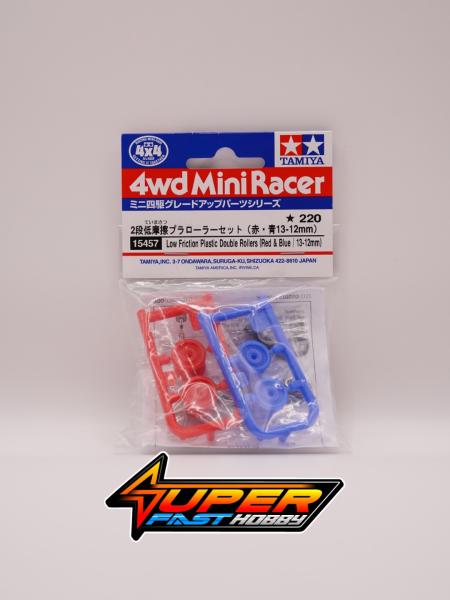 TAMIYA 15457 LOW FRICTION PLASTIC DOUBLE ROLLERS (RED & BLUE 13-12mm)