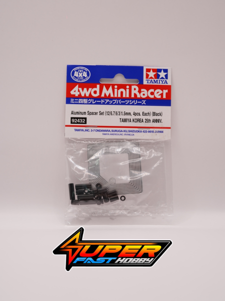 TAMIYA 92432 ALUMINUM SPACER SET (12/6.7/6/3/1.5mm, 4PCS. EACH) (BLACK)