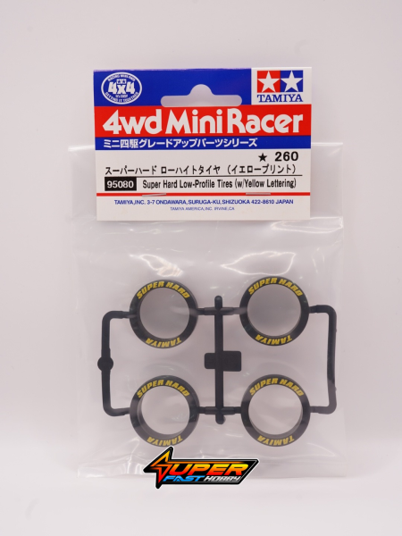 TAMIYA 95080 SUPER HARD LOW-PROFILE TIRES (W/YELLOW LETTERING)