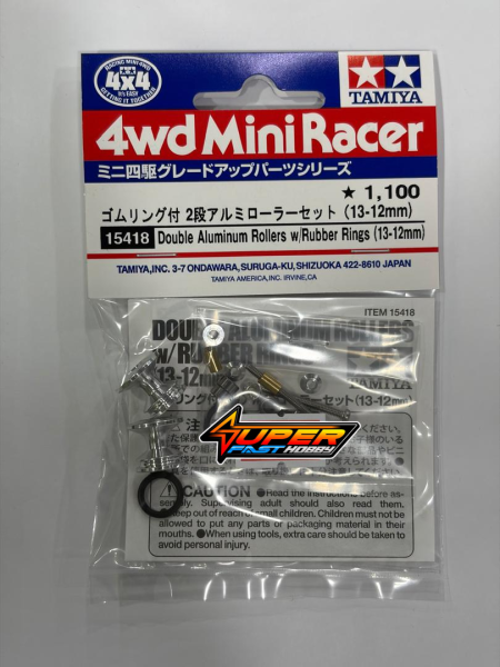 TAMIYA 15418 DOUBLE ALUMINUM ROLLERS w/RUBBER RINGS (13-12mm)