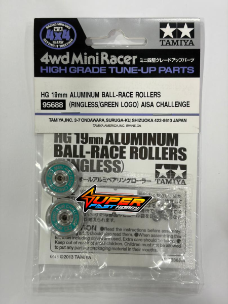 TAMIYA 95688 HG 19MM ALUMINIUM BALL-RACE ROLLERS (RINGLESS,GREEN LOGO) ASIA CHALLENGE