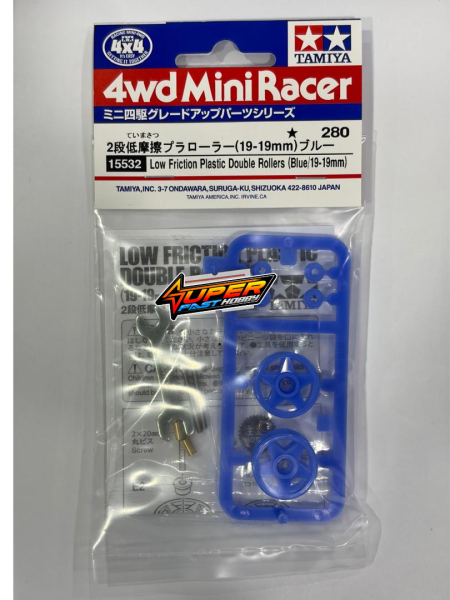TAMIYA 15532 LOW FRICTION PLASTIC DOUBLE ROLLERS (BLUE19-19mm)