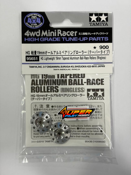 TAMIYA 95651 HG LIGHTWEIGHT 19mm TAPERED ALUMINUM BALL-RACE ROLLERS (RINGLESS)