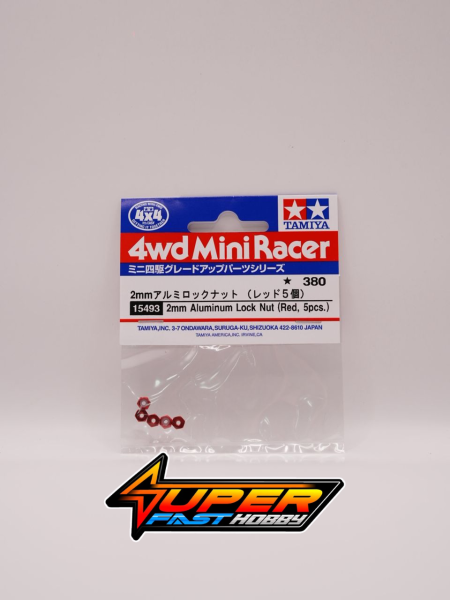 TAMIYA 15493 2mm ALUMINUM LOCK NUT (RED, 5PCS.)