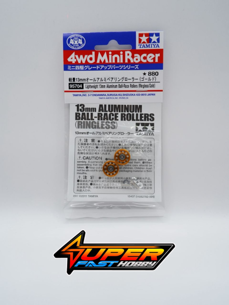 TAMIYA 95704 LIGHTWEIGHT 13mm ALUMINUM BALL-RACE ROLLERS (RINGLESS/GOLD)